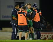 30 September 2016; Peter Robb of Connacht is attended to by medics and head coach Pat Lam after the Guinness PRO12 Round 5 match between Connacht and Edinburgh Rugby at the Sportsground in Galway.  Photo by Piaras Ó Mídheach/Sportsfile