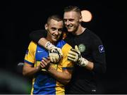 30 September 2016; Bray Wanderers goalkeeper Peter Cherrie celebrates with Dylan Connolly at the end of the SSE Airtricity League Premier Division match between Bray Wanderers and Bohemians at Carlisle Grounds in Bray, Co. Wicklow. Photo by David Maher/Sportsfile
