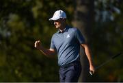 30 September 2016; Justin Rose of Europe celebrates winning the match on the 14th hole during the afternoon Fourball Match against Jordan Spieth and Patrick Reed of USA at The 2016 Ryder Cup Matches at the Hazeltine National Golf Club in Chaska, Minnesota, USA. Photo by Ramsey Cardy/Sportsfile