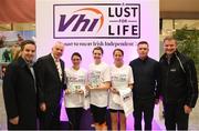 1 October 2016; From left, Brendan Hughes, Group Chief Digital Officer at Independent News & Media, Niall MacCarthy, Managing Director at Cork Airport, Louise Hayes, second place female, Brigita Lukste, female winner, Mary O'Keeffe, third place female, Derry McVeigh, Director of A Lust for Life and Gearoid Gilley, General Manager, Retail Business at Vhi pictured following the Vhi A Lust for Life run series night run in Cork Airport. The run, in conjunction with the Irish Independent, saw runners, walkers and joggers of all levels lace up their running shoes, ignoring the late hour and complete the 5km night run along the Cork Airport runway. Funds raised go towards the Cork City Children’s Hospital Club, local athletics clubs in the area and A Lust for Life.  For further details, please see www.alustforlife.com.  Photo by David Fitzgerald/Sportsfile