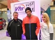 1 October 2016; From left, Gearoid Gilley, General Manager of Retail Business at Vhi,  Niall 'bressie' Breslin, co-founder of A Lust for Life and Anne Marie Brophy, Account Manager at Vhi pictured at the Vhi A Lust for Life run series night run in Cork Airport. The run, in conjunction with the Irish Independent, saw runners, walkers and joggers of all levels lace up their running shoes, ignoring the late hour and complete the 5km night run along the Cork Airport runway. Funds raised go towards the Cork City Children’s Hospital Club, local athletics clubs in the area and A Lust for Life.  For further details, please see www.alustforlife.com.  Photo by David Fitzgerald/Sportsfile
