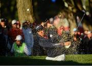 1 October 2016; Rickie Fowler of USA plays his second shot out of the bunker on the third hole during the morning Foursome Match against Rickie Fowler and Phil Mickelson of USA at The 2016 Ryder Cup Matches at the Hazeltine National Golf Club in Chaska, Minnesota, USA. Photo by Ramsey Cardy/Sportsfile