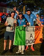 30 September 2016; Niall Horan watches on with Irish fans as Rory McIlroy of Europe wins his Fourball Match on the 16th hole against Dustin Johnson and Matt Kuchar of USA at The 2016 Ryder Cup Matches at the Hazeltine National Golf Club in Chaska, Minnesota, USA. Photo by Ramsey Cardy/Sportsfile