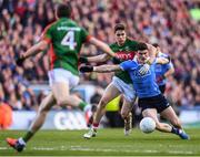 1 October 2016; Diarmuid Connolly of Dublin is fouled by Lee Keegan of Mayo resulting in a black card for Lee Keegan during the GAA Football All-Ireland Senior Championship Final Replay match between Dublin and Mayo at Croke Park in Dublin. Photo by Stephen McCarthy/Sportsfile