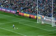 1 October 2016; Diarmuid Connolly of Dublin scores his side's first goal from a penalty past David Clarke of Mayo during the GAA Football All-Ireland Senior Championship Final Replay match between Dublin and Mayo at Croke Park in Dublin. Photo by Daire Brennan/Sportsfile