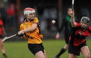 6 February 2011; Niamh Hanney, Killimor, in action against Diane Ryan, Oulart-the-Ballagh. All-Ireland Senior Camogie Club Championship Semi-Final, Killimor v Oulart-the-Ballagh, Duggan Park, Ballinasloe, Co. Galway. Picture credit: Brian Lawless / SPORTSFILE