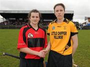 6 February 2011; Team captains Stacey Redmond, Oulart-the-Ballagh, left, and Brenda Hanney, Killimor. All-Ireland Senior Camogie Club Championship Semi-Final, Killimor v Oulart-the-Ballagh, Duggan Park, Ballinasloe, Co. Galway. Picture credit: Brian Lawless / SPORTSFILE