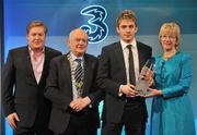 6 February 2011; Republic of Ireland International Kevin Doyle, second from right, receives the International player of the year award from Mary Hanafin TD, Minister for Tourism, Culture and Sport, along with from left, Robert Finnegan, Chief Executive, 3, and Paddy McCaul, President of the FAI. 3 / FAI International Soccer Awards, RTÉ Studios, Donnybrook, Dublin. Picture credit: David Maher / SPORTSFILE
