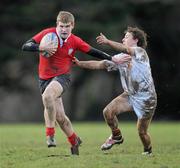 7 February 2011; Gary Power, CUS, is tackled by Sean Maloney, Presentation College Bray. Fr Godfrey Cup Quarter-Final Replay, CUS v Presentation College Bray, St. Columba’s College, Whitechurch, Dublin. Picture credit: Stephen McCarthy / SPORTSFILE