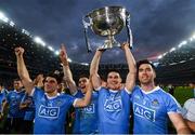 1 October 2016; Dublin's Diarmuid Connolly, centre, and team mates celebrate with the Sam Maguire cup after the GAA Football All-Ireland Senior Championship Final Replay match between Dublin and Mayo at Croke Park in Dublin. Photo by Stephen McCarthy/Sportsfile