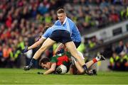 1 October 2016; Alan Dillon of Mayo is tackled by Michael Fitzsimons and Ciarán Kilkenny of Dublin  during the GAA Football All-Ireland Senior Championship Final Replay match between Dublin and Mayo at Croke Park in Dublin. Photo by Ray McManus/Sportsfile