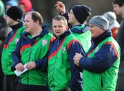 8 February 2011; Limerick IT manager Davy Fitzgerald, centre, with Gaelic Games Officer Eddie O'Sullivan, left, and selector Cyril Farrell during the game. Ulster Bank Fitzgibbon Cup Group 2, UCD v Limerick IT, UCD, Belfield, Dublin. Picture credit: Dáire Brennan / SPORTSFILE