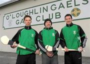 9 February 2011; O'Loughlin Gaels' players Brian Hogan, left, and Martin Comerford, right with coach Andy Comerford at a press conference ahead of their AIB GAA hurling All-Ireland senior club championship semi-final against Loughgiel Shamrocks on Saturday the 19th of February. AIB Club Championship Semi-Final Press Conference, O'Loughlin Gaels Club, Kilkenny. Photo by Sportsfile