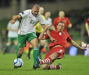 8 February 2011; Jonathan Walters, Republic of Ireland, in action against Danny Collins, Wales. Carling Four Nations Tournament, Republic of Ireland v Wales, Aviva Stadium, Lansdowne Road, Dublin. Picture credit: David Maher / SPORTSFILE