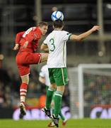 8 February 2011; Simon Church, Wales, in action against Ciaran Clark, Republic of Ireland. Carling Four Nations Tournament, Republic of Ireland v Wales, Aviva Stadium, Lansdowne Road, Dublin. Picture credit: Barry Cregg / SPORTSFILE