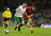 8 February 2011; Richard Dunne, Republic of Ireland, in action against Hal Robson-Kanu, Wales. Carling Four Nations Tournament, Republic of Ireland v Wales, Aviva Stadium, Lansdowne Road, Dublin. Picture credit: Barry Cregg / SPORTSFILE