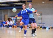 29 January 2011; Rebecca Walsh, DCU, in action against Louise Quinn, UCD. Womens Soccer Colleges Association of Ireland National Futsal Finals, University of Limerick, Limerick. Picture credit: Diarmuid Greene / SPORTSFILE