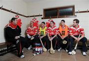 10 February 2011; Pictured at the AIB GAA Hurling Senior Club Championship Semi Final press conference are Loughgiel Shamrocks manager P.J. O'Mullen, left, with players, from left, Johnny Campbell, D.D. Quinn, Liam Watson, Liam McKillop, and Neil McGarry. Loughgiel Shamrocks will take on O'Loughlin Gaels in the AIB GAA Hurling Senior Championship Semi Final on Saturday 19th February in Parnell Park, Dublin. Loughgiel Shamrocks, Co Antrim. Picture credit: Brian Lawless / SPORTSFILE
