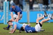 10 February 2011; Rory Kavanagh, St Michael's College, in action against Brendan Daly and Stephen O'Carroll, left, St Mary's College. Powerade Leinster Schools Senior Cup Second Round, St Mary's College v St Michael's College, Donnybrook Stadium, Donnybrook, Dublin. Picture credit: Brian Lawless / SPORTSFILE