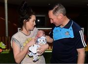 2 October 2016; Dublin manager Jim Gavin with Sarah Lynam and her 1 month old son Conall Curran, from Blanchardstown, during the Dublin team's visit to the Our Lady's Children's Hospital in Crumlin, Dublin.  Photo by Piaras Ó Mídheach/Sportsfile