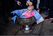 2 October 2016; Kyra Hutchins, age 5 months, from Wexford, in the Sam Maguire cup during the Dublin team's visit to the Our Lady's Children's Hospital in Crumlin, Dublin.  Photo by Piaras Ó Mídheach/Sportsfile