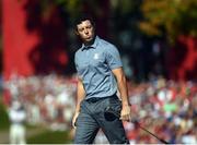 2 October 2016; Rory McIlroy of Europe after a missed putt on the 4th hole during the Singles match against Patrick Reed of USA at The 2016 Ryder Cup Matches at the Hazeltine National Golf Club in Chaska, Minnesota, USA. Photo by Ramsey Cardy/Sportsfile