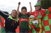 1 October 2016; Mayo supporters Aoife Quinn, age 12, Oran Cloherty, age 8, and Clodagh Quinn, age 9, from Castlebar, Co Mayo, ahead of the GAA Football All-Ireland Senior Championship Final Replay match between Dublin and Mayo at Croke Park in Dublin. Photo by Cody Glenn/Sportsfile