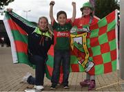 1 October 2016; Mayo supporters Aoife Quinn, age 12, Oran Cloherty, age 8, and Clodagh Quinn, age 9, from Castlebar, Co Mayo, ahead of the GAA Football All-Ireland Senior Championship Final Replay match between Dublin and Mayo at Croke Park in Dublin. Photo by Cody Glenn/Sportsfile