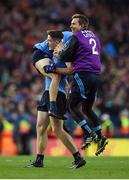 1 October 2016; Dublin performance nutritionist Daniel Davey celebrates with Brian Fenton and Ciarán Kilkenny following the GAA Football All-Ireland Senior Championship Final Replay match between Dublin and Mayo at Croke Park in Dublin. Photo by Stephen McCarthy/Sportsfile