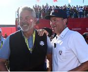 2 October 2016; Europe team captain Darren Clarke, left, and USA captain Davis Love III following the USA victory at The 2016 Ryder Cup Matches at the Hazeltine National Golf Club in Chaska, Minnesota, USA. Photo by Ramsey Cardy/Sportsfile