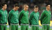 8 February 2011; Republic of Ireland's, from left to right, Sean St. Ledger, Darron Gibson, Jonathan Walters, Seamus Coleman and Ciaran Clark during the National Anthem. Carling Four Nations Tournament, Republic of Ireland v Wales, Aviva Stadium, Lansdowne Road, Dublin. Picture credit: Barry Cregg / SPORTSFILE
