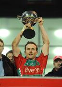 11 February 2011; Mayo captain Andy Moran lifts the cup. FBD League Final, Mayo v NUI Galway, McHale Park, Castlebar, Co. Mayo. Picture credit: Barry Cregg / SPORTSFILE