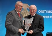 11 February 2011; Former Dublin hurler Jimmy Gray, is presented with the Legend Award by Uachtarán CLG Criostóir Ó Cuana. Christy Ring, Nicky Rackard, Lory Meagher Champion 15 & Rounds All Star Awards 2010, Croke Park, Dublin. Photo by Sportsfile