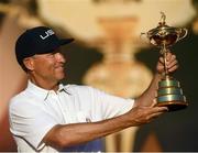 2 October 2016; USA captain Davis Love III holds the Ryder Cup aloft at the Closing Ceremony of The 2016 Ryder Cup Matches at the Hazeltine National Golf Club in Chaska, Minnesota, USA. Photo by Ramsey Cardy/Sportsfile