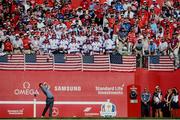 2 October 2016; Rory McIlroy of Europe tees of on the 1st hole during the Singles match against Patrick Reed of USA at The 2016 Ryder Cup Matches at the Hazeltine National Golf Club in Chaska, Minnesota, USA. Photo by Ramsey Cardy/Sportsfile