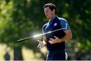 30 September 2016 Rory McIlroy of Europe reacts after missing a putt on the 2nd hole during the afternoon Fourball Match against Dustin Johnson and Matt Kuchar of USA at The 2016 Ryder Cup Matches at the Hazeltine National Golf Club in Chaska, Minnesota, USA. Photo by Ramsey Cardy/Sportsfile