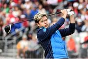 27 September 2016; One Direction singer Niall Horan watches his drive from the 1st tee box before their round of the Celebrity Matches at The 2016 Ryder Cup Matches at the Hazeltine National Golf Club in Chaska, Minnesota, USA. Photo by Ramsey Cardy/Sportsfile