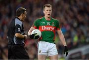 1 October 2016; Cillian O'Connor of Mayo with referee Maurice Deegan before taking a free during the GAA Football All-Ireland Senior Championship Final Replay match between Dublin and Mayo at Croke Park in Dublin. Photo by Piaras Ó Mídheach/Sportsfile
