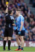 1 October 2016; John Small of Dublin is shown the yellow card by referee Maurice Deegan during the GAA Football All-Ireland Senior Championship Final Replay match between Dublin and Mayo at Croke Park in Dublin. Photo by Piaras Ó Mídheach/Sportsfile