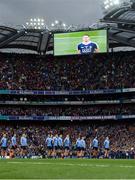 1 October 2016; Dublin captain Stephen Cluxton is shown on the big screen as the Dublin players stand for the National Anthem prior to the GAA Football All-Ireland Senior Championship Final Replay match between Dublin and Mayo at Croke Park in Dublin. Photo by Piaras Ó Mídheach/Sportsfile