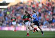 1 October 2016; Deirbhile Horkan, Meelickmore NS, Claremorris, Mayo, in action against Ellie Collender, St Brigid's GNS, Palmerstown, Dublin, during the INTO Cumann na mBunscol GAA Respect Exhibition Go Games at the GAA Football All-Ireland Senior Championship Final Replay match between Dublin and Mayo at Croke Park in Dublin. Photo by Brendan Moran/Sportsfile