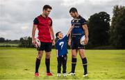 4 October 2016; Conor Murray of Munster and Rob Kearney of Leinster with Sam Whelan, age 5, at the Bank of Ireland Sponsor for a Day launch at Carton House, Maynooth in Co. Kildare. The unique competition provides two businesses with the chance to have their logo on the front of the Munster and Leinster Rugby teams jersey for a day at a European Rugby Champions Cup match. The panel of judges include: Declan Galvin, Head of Small Business at Bank of Ireland, Paul Dermody Head of Commercial and Marketing for Leinster Rugby, and Enda Lynch, Head of Commercial and Marketing for Munster Rugby. Companies can enter the competition online at www.bankofireland.com/sponsorforaday from today until the closing date of Friday, 4 November 2016. Photo by Brendan Moran/Sportsfile