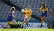 25 September 2016; Clare Timoney of Antrim in action against Maeve O'Reilly, left, and Jacinta Brady of Longford during the TG4 Ladies Football All-Ireland Junior Football Championship Final match between Antrim and Longford at Croke Park in Dublin. Photo by Brendan Moran/Sportsfile