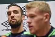 4 October 2016; Shane Duffy, left, and James McClean of Republic of Ireland during press conference at the FAI National Training Centre in Abbotstown, Dublin. Photo by David Maher/Sportsfile