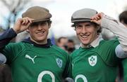 13 February 2011; Ireland supporters Jack O'Connor, left, and Ben Lenihan, from Sydney, Australia, on the way to the Ireland v France, RBS Six Nations Rugby Championship, match at the Aviva Stadium, Lansdowne Road, Dublin. Picture credit: Brian Lawless / SPORTSFILE