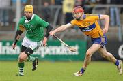 13 February 2011; David Breen, Limerick, in action against Darach Honan, Clare. Allianz Hurling League, Division 2, Round 1, Clare v Limerick, Cusack Park, Ennis, Co. Clare. Picture credit: Diarmuid Greene / SPORTSFILE
