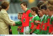 30 September 2001; President Mary McAleese, meets Mayo captain Denise Horan. Laois v Mayo, All Ireland Ladies Football Final, Croke Park, Dublin. Picture credit; Ray McManus / SPORTSFILE