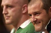13 October 2001; Ireland's Peter Clohessy and captain Keith Wood, left, watch the final moments against Wales. Wales v Ireland, Lloyds TSB Six Nations Championship, Millennium Stadium, Cardiff, Wales. Rugby. Picture credit; Brendan Moran / SPORTSFILE *EDI*