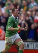 20 October 2001; Ireland's Eric Miller celebrates at the final whistle. Ireland v England, Six Nations Championship, Lansdowne Road, Dublin. Picture credit: Brendan Moran / SPORTSFILE