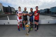 5 October 2016; Players from Irish teams, from left, Andrew Trimble of Ulster, John Muldoon of Connacht, Isa Nacewa of Leinster and Peter O'Mahony of Munster in attendance at the 2016/17 European Rugby Champions Cup and Challenge Cup launch at the Spencer Dock, North Wall Quay, Dublin. Photo by Stephen McCarthy/Sportsfile